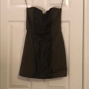 Mason Deep V Leather and Olive mini dress
